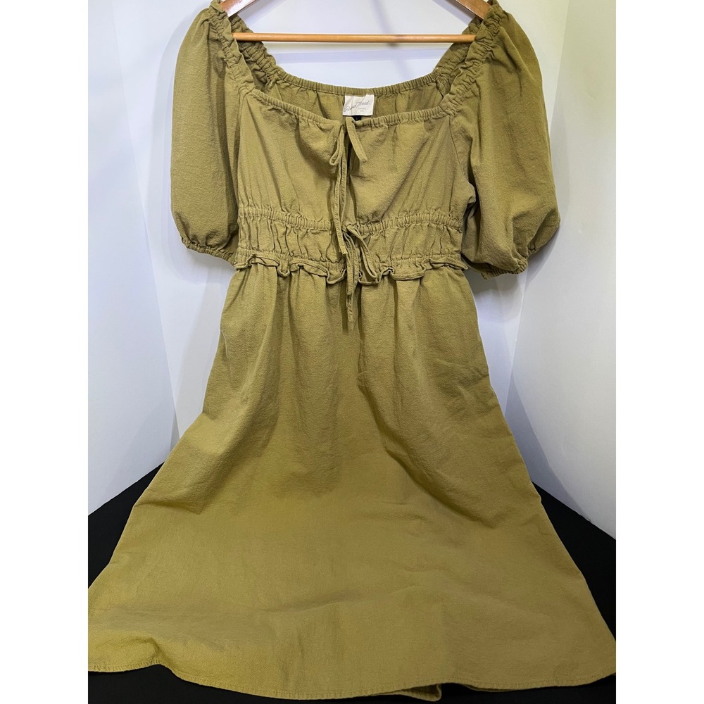 Universal Thread Olive Green Cotton Puff Sleeve Smocked Midi Dress Small
